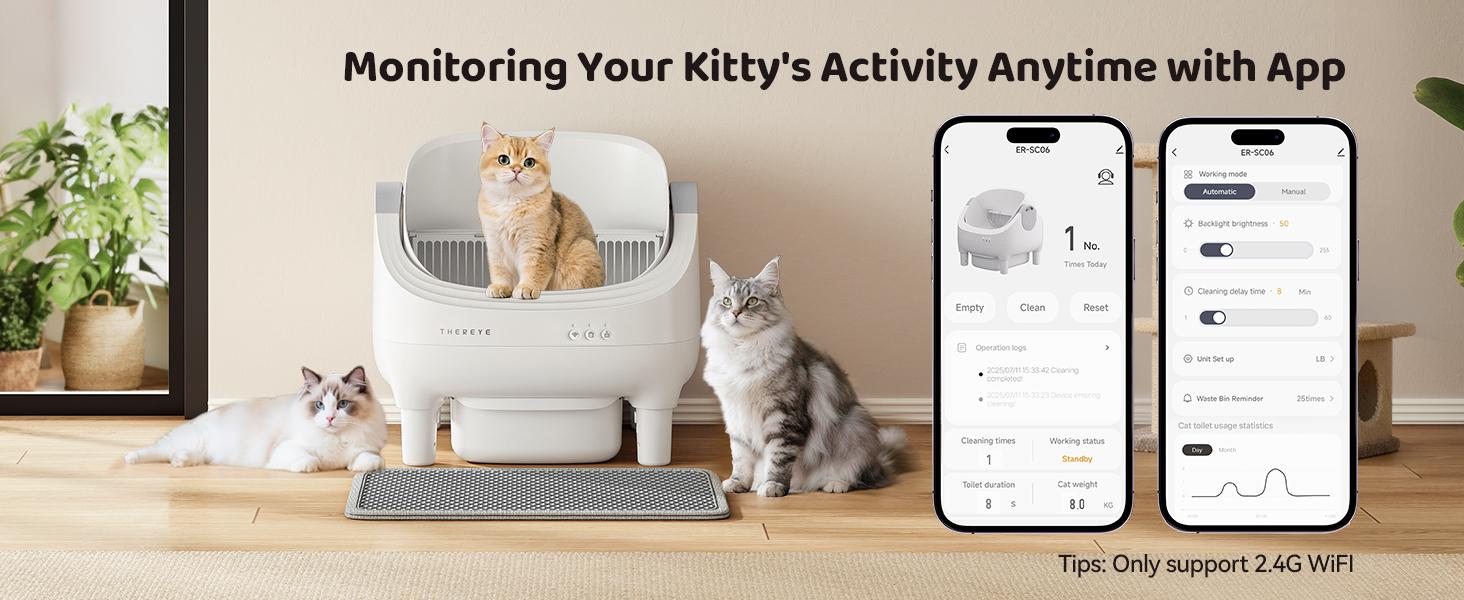 Thereye SC06 Open-Top Automatic Cat Litter Box, Self-Cleaning with App Control Wifi, Odor-Free Waste Disposal includes Trash Bags