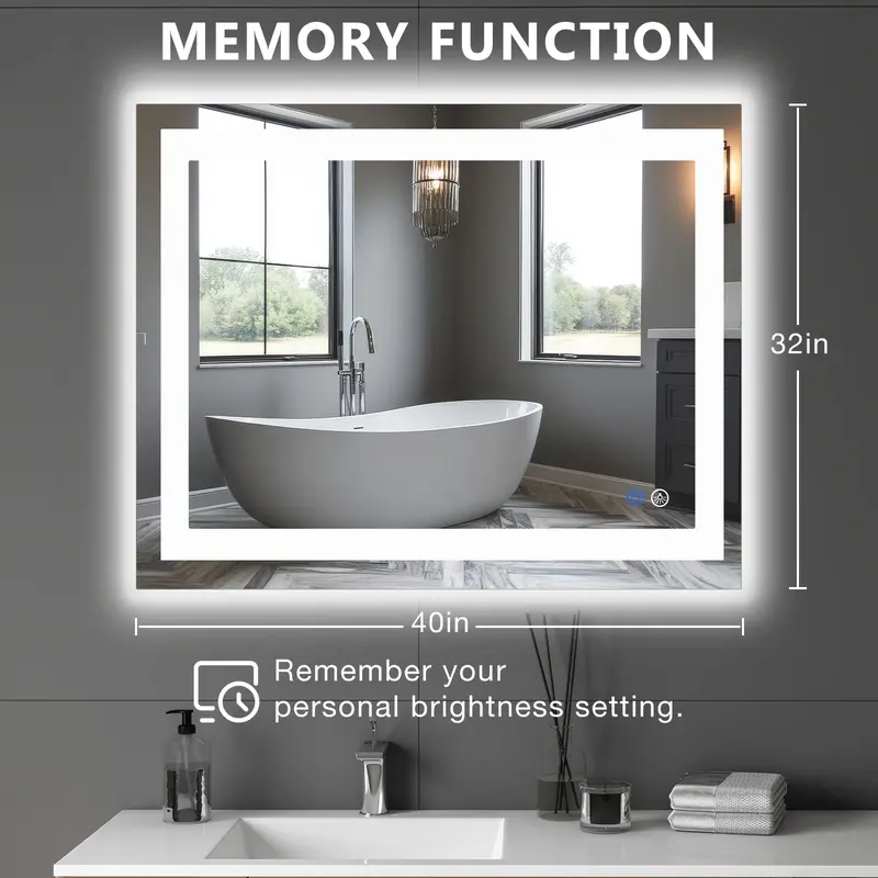 Espejo LED de Baño con Antivaho y Luz Regulable, Espejo de Pared con Iluminación Ajustable para Tocador