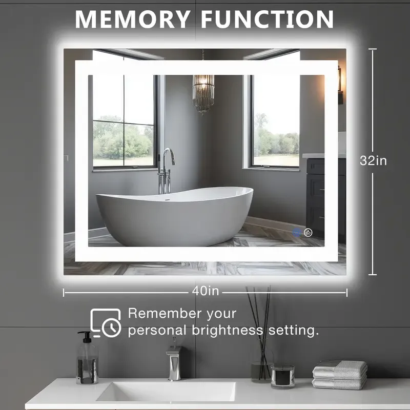 Espejo LED de Baño con Antivaho y Luz Regulable, Espejo de Pared con Iluminación Ajustable para Tocador