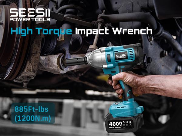 SEESII Cordless Impact Wrench 1/2-inch, High Torque 1200N.m,4.0Ah Battery, 3300RPM, 6 Sockets, Electric Impact Driver, Gift for Home, Vehicles & Men, WH710 Pro DealsForYouDays