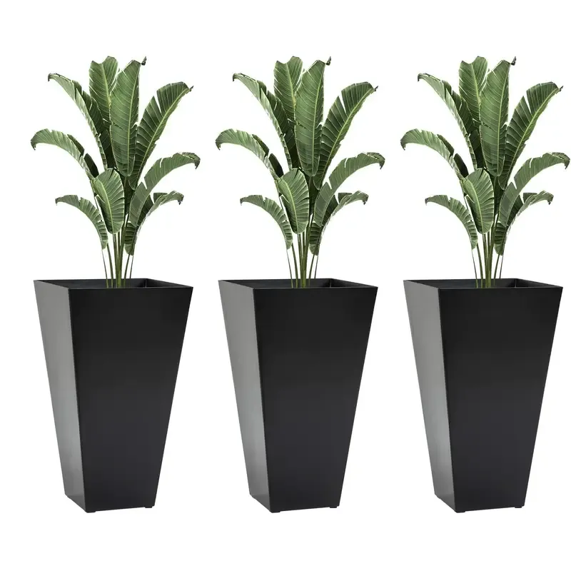 【Juego de 3】Juego de 3 macetas altas con orificio de drenaje; macetas de 28 pulgadas para exteriores e interiores, ideales para porches, patios y terrazas.