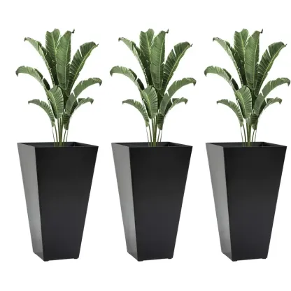 【Juego de 3】Juego de 3 macetas altas con orificio de drenaje; macetas de 28 pulgadas para exteriores e interiores, ideales para porches, patios y terrazas.