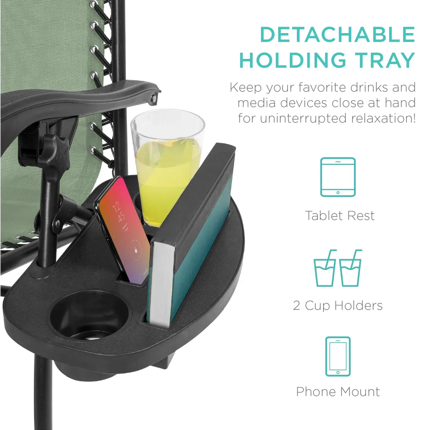 Set de 2 Sillas de Gravedad Cero Plegables con Bandeja Portavasos, Reclinables para Patio, Jardín y Piscina