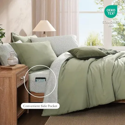 Juego de Cama de Microfibra de 7 Piezas, Edredón con Bolsillos de Doble Cara, Incluye Edredón, Sábana Plana, Sábana Ajustable y Fundas de Almohada, Estilo Moderno