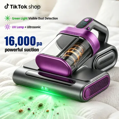 Aspiradora inalámbrica para colchones, aspiradora de limpieza profunda (16 kPa) con función de golpeteo a 80.000 RPM, luz UV-C y ultrasonidos, y depósito de polvo con doble filtro HEPA; ideal para sofás, cunas y pelo de mascotas (sohochic).