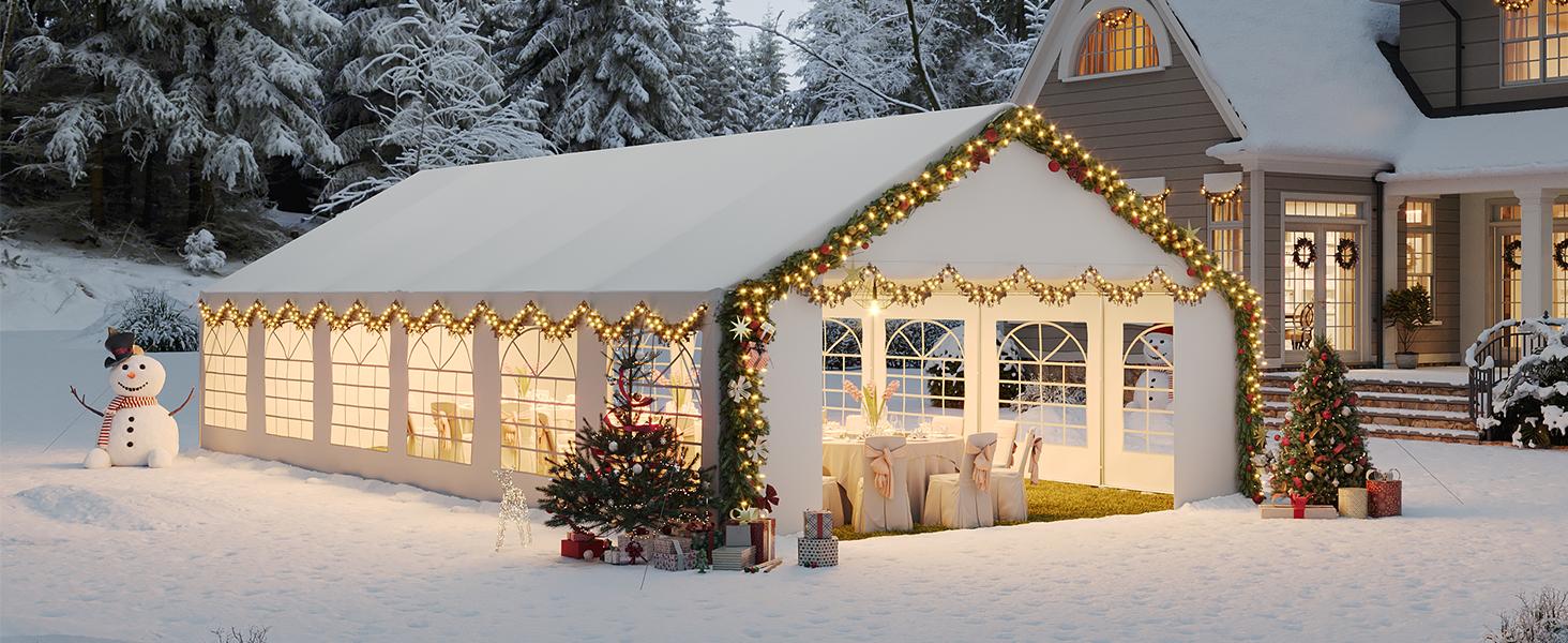 Aoxun Heavy-Duty Steel Frame Patio Canopy Party Tent, 32x16 FT/40x20 FT with Sturdy Base, Waterproof Material, Removable Sidewalls & Roll-Up Door, for Weddings, BBQ (3-Package Shipping, White),campingessentials,outdoorfurnitureset,campinggear
