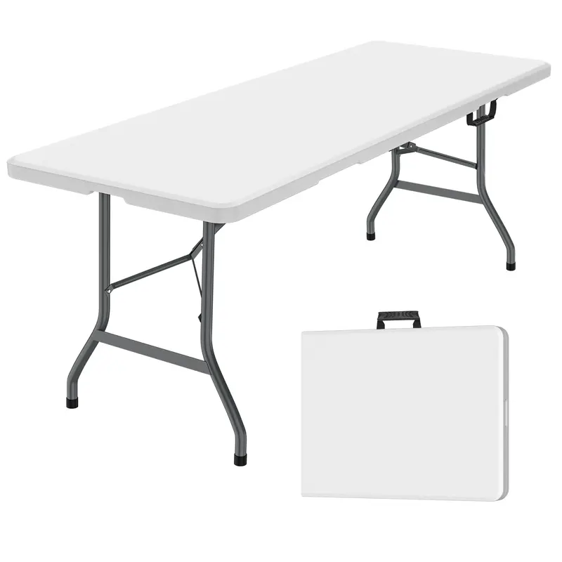 Mesa Plegable de 6 Pies (Set de Mesa Plegable de 6 pies y Mantel: ZB-6FT), con Asa de Transporte Integrada y Patas de Acero Aleado; Portátil y de Uso Rudo para Fiestas, Comedor, Bodas, Eventos, Picnics, Interiores, Exteriores, Camping y Uso General — Bla
