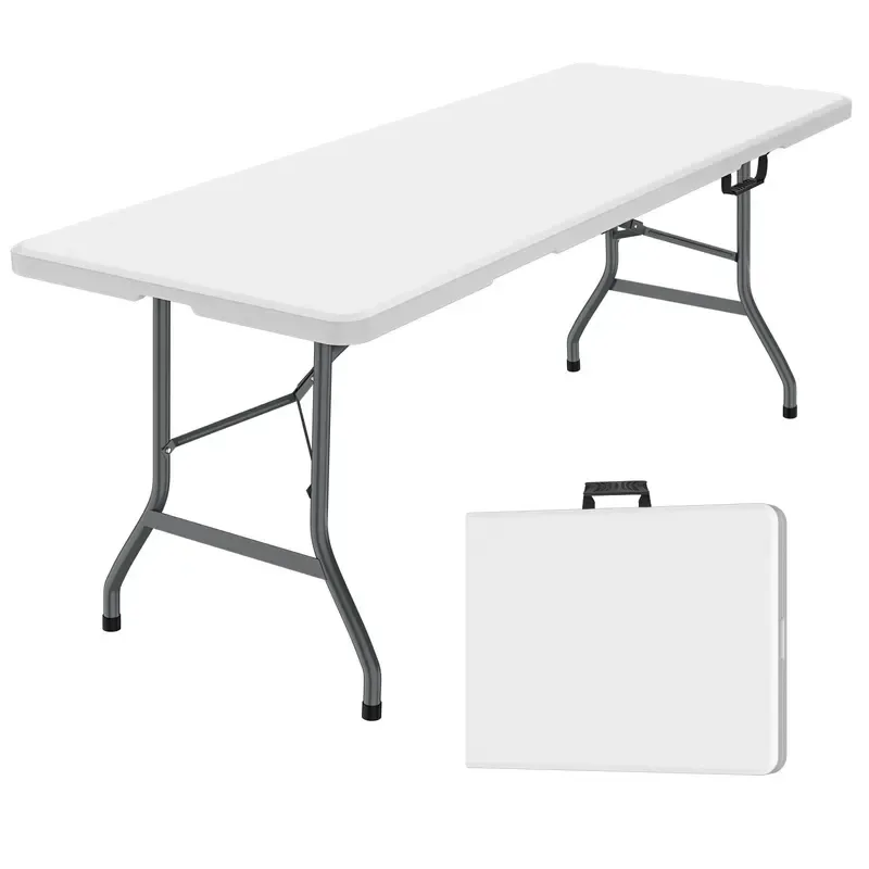 Mesa Plegable de 6 Pies (Set de Mesa Plegable de 6 pies y Mantel: ZB-6FT), con Asa de Transporte Integrada y Patas de Acero Aleado; Portátil y de Uso Rudo para Fiestas, Comedor, Bodas, Eventos, Picnics, Interiores, Exteriores, Camping y Uso General — Bla