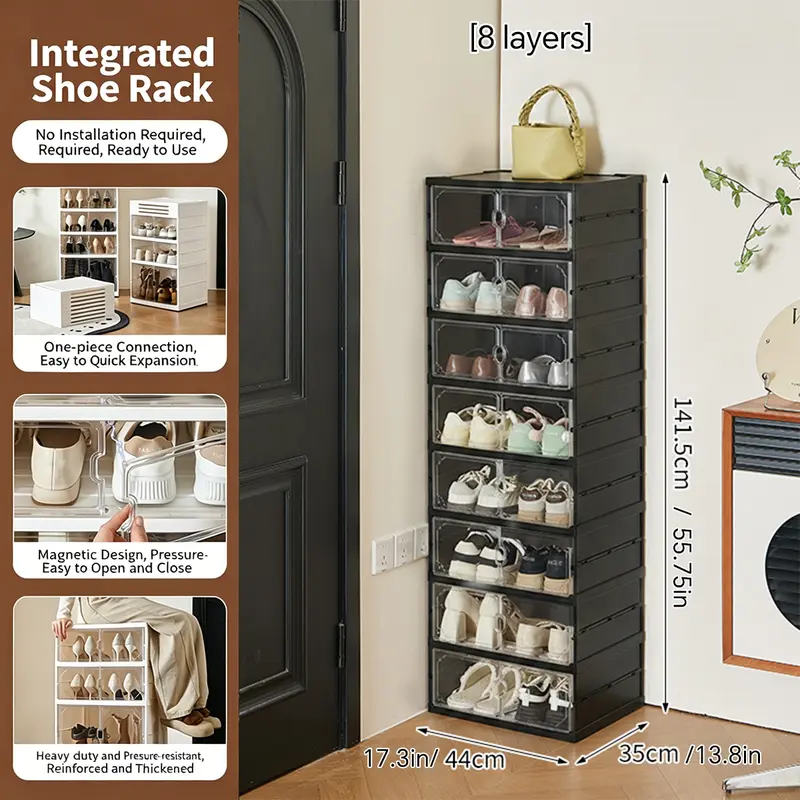 Zapatero Plegable de 10 Niveles con Puertas Transparentes Magnéticas, Capacidad para 20 Pares de Zapatos, Gran Capacidad, Apilable, Resistente, Ahorra Espacio y Sin Instalación