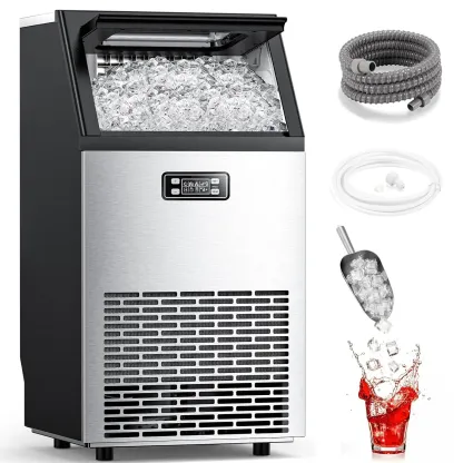 Máquina de Hielo Comercial de 100 lb con Autolimpieza, Fabricadora de Hielo de Acero Inoxidable con Temporizador de 24 Horas y Cesta de 33 lb, Ideal para Hogar, Bar, Oficina y RV