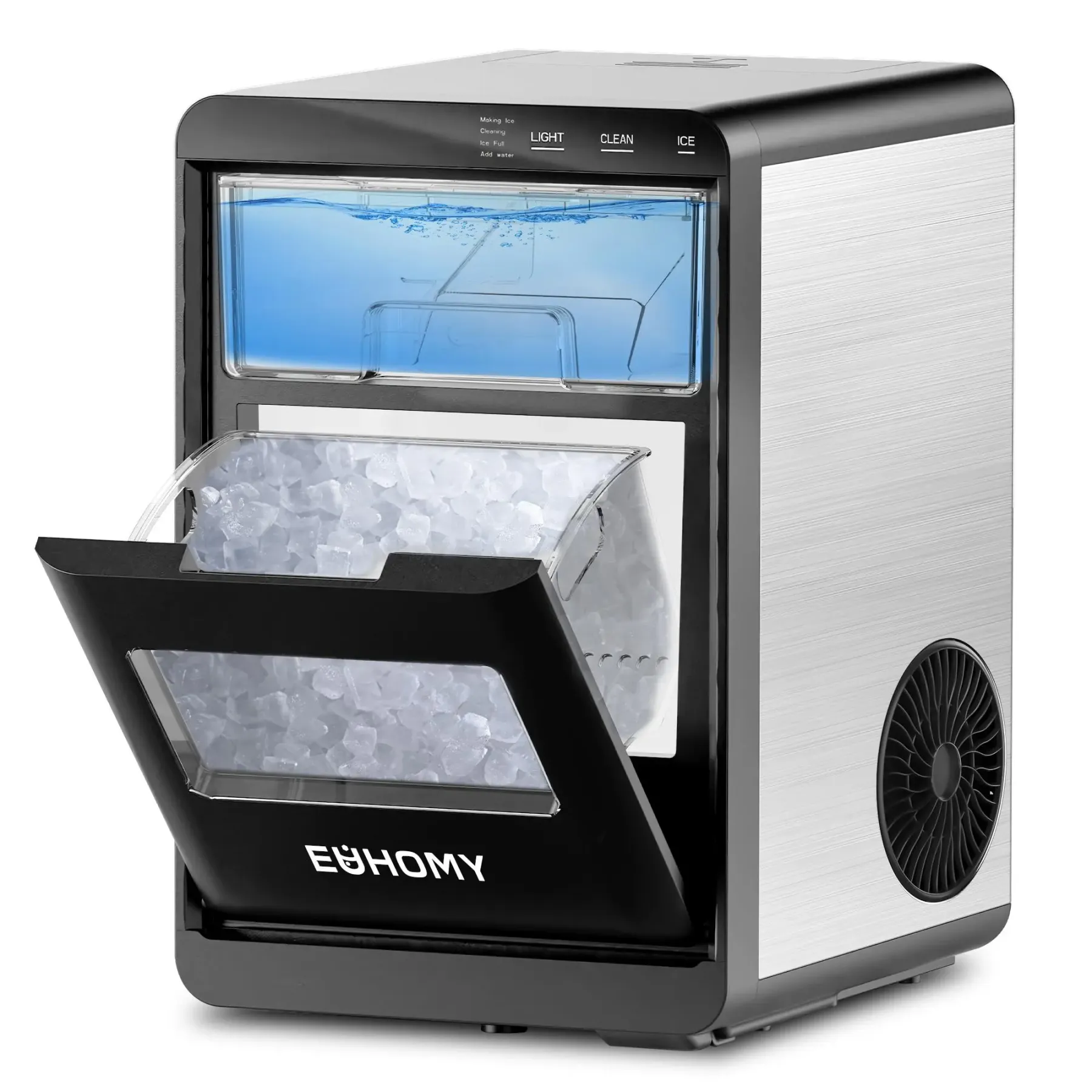 Máquina de hielo en pepitas (nugget) para encimera, capacidad de 44 libras/24 horas, autolimpiable, incluye pala y cesta; ideal para hogar, cocina u oficina (negro).