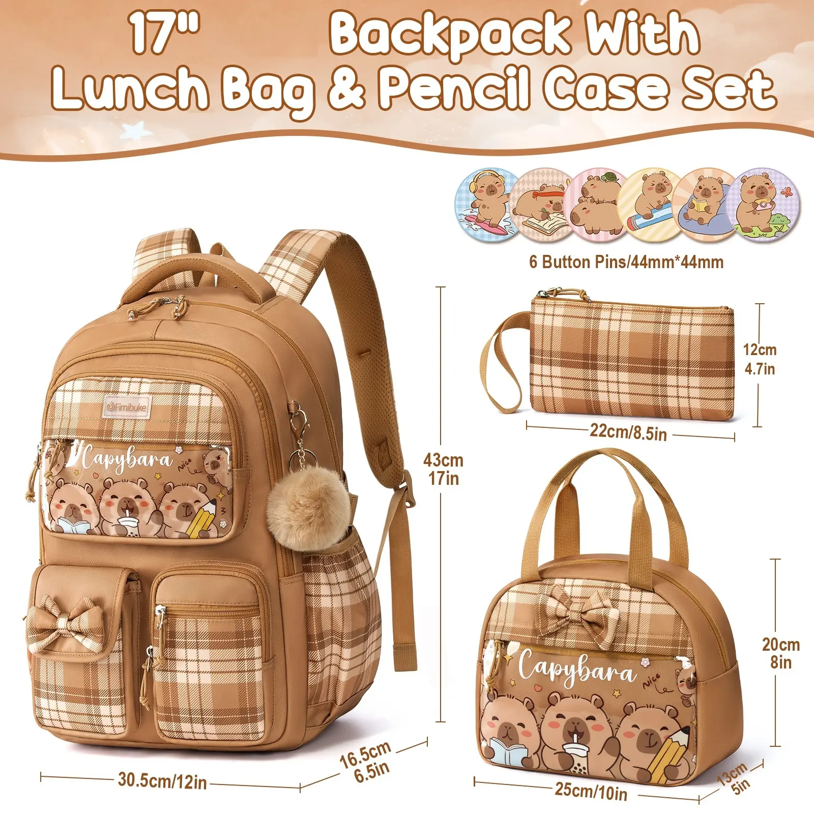 Set de mochila escolar 3 en 1: mochila impermeable con bolsa para el almuerzo y estuche, ligera, para niños y niñas.