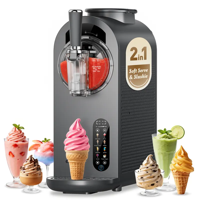 Máquina eléctrica para hacer helados de 10 funciones: 8 programas + funciones de añadir ingredientes y rebatido; para helado casero, gelato, yogur helado y más; opciones ricas en proteínas, keto, veganas y sin lácteos.