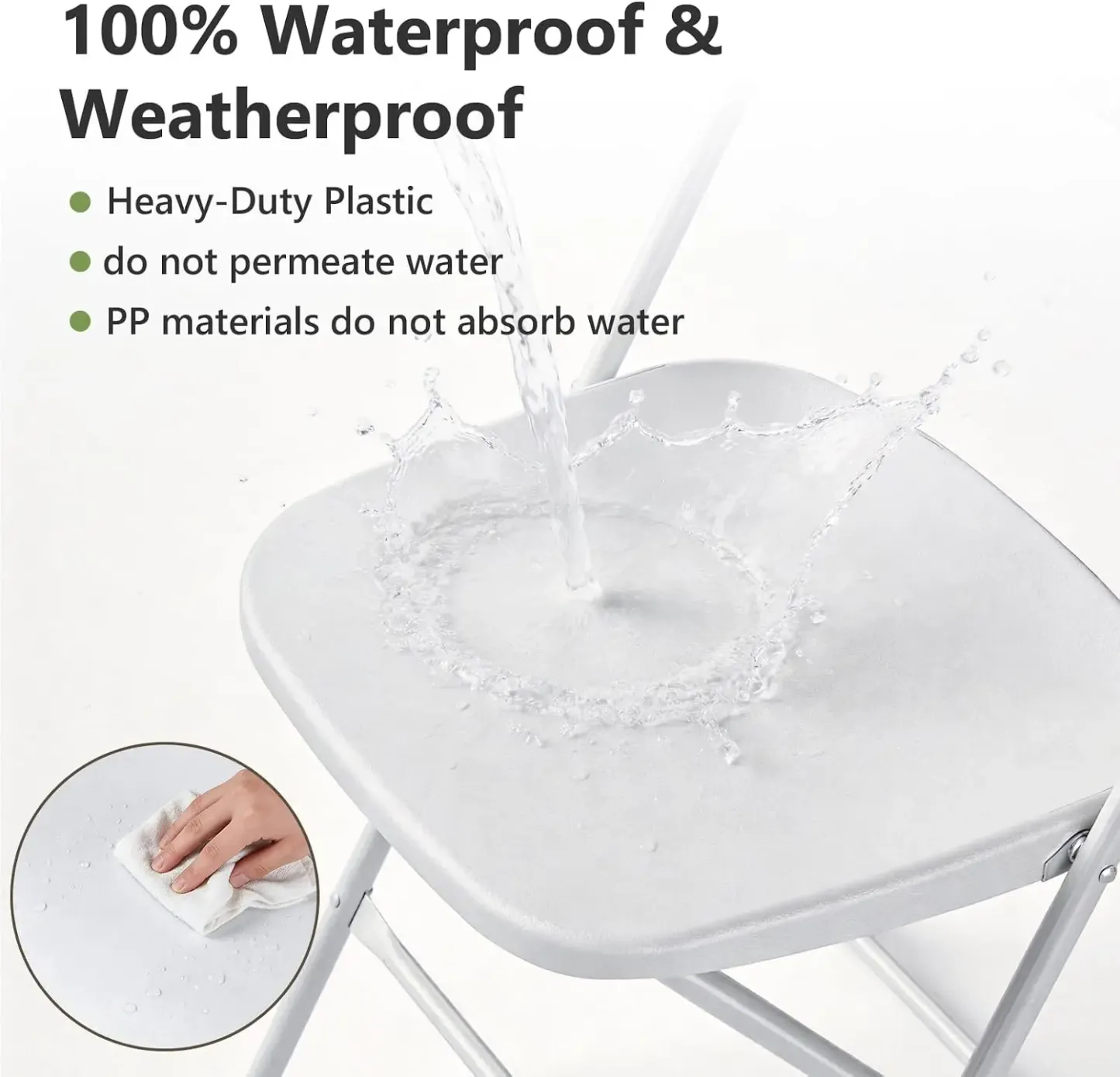 Sillas Plegables de Plástico Reforzado, Respaldo Ergonómico, Capacidad de 350 lb (159 kg), Apilables y Portátiles, Ideales para Interiores, Terrazas, Bodas, Fiestas, Reuniones, Patios y Jardines, Color Blanco.