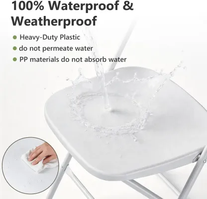 Sillas Plegables de Plástico Reforzado, Respaldo Ergonómico, Capacidad de 350 lb (159 kg), Apilables y Portátiles, Ideales para Interiores, Terrazas, Bodas, Fiestas, Reuniones, Patios y Jardines, Color Blanco.