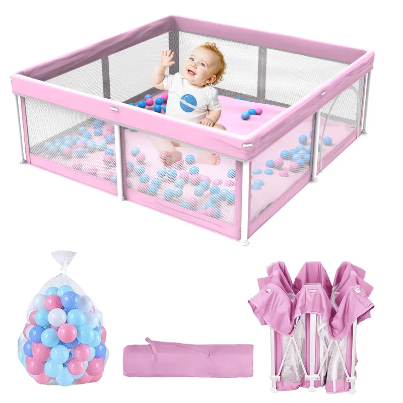Foldable Baby Playpen 50x50 Inches with Mesh & Balls
