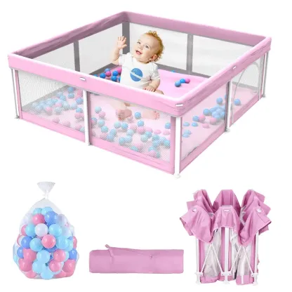 Foldable Baby Playpen 50x50 Inches with Mesh & Balls