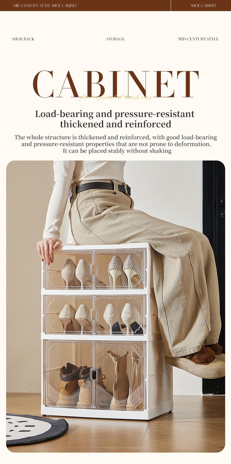 MiAoLi folding shoe rack, magnetic transparent door shoe cabinet, 10layers, can store 20 pairs of shoes, simple design, large capacity, sturdy and stackable plastic shoe cabinet, space-saving, no installation required, convenient and practical. tiktokshop