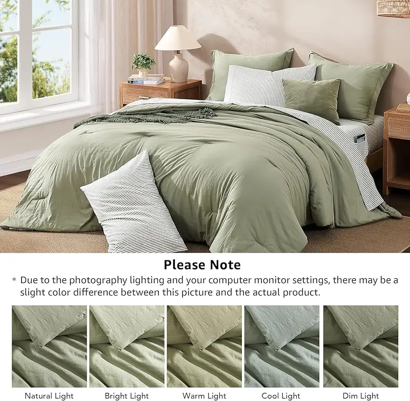 Juego de Cama de Microfibra de 7 Piezas, Edredón con Bolsillos de Doble Cara, Incluye Edredón, Sábana Plana, Sábana Ajustable y Fundas de Almohada, Estilo Moderno