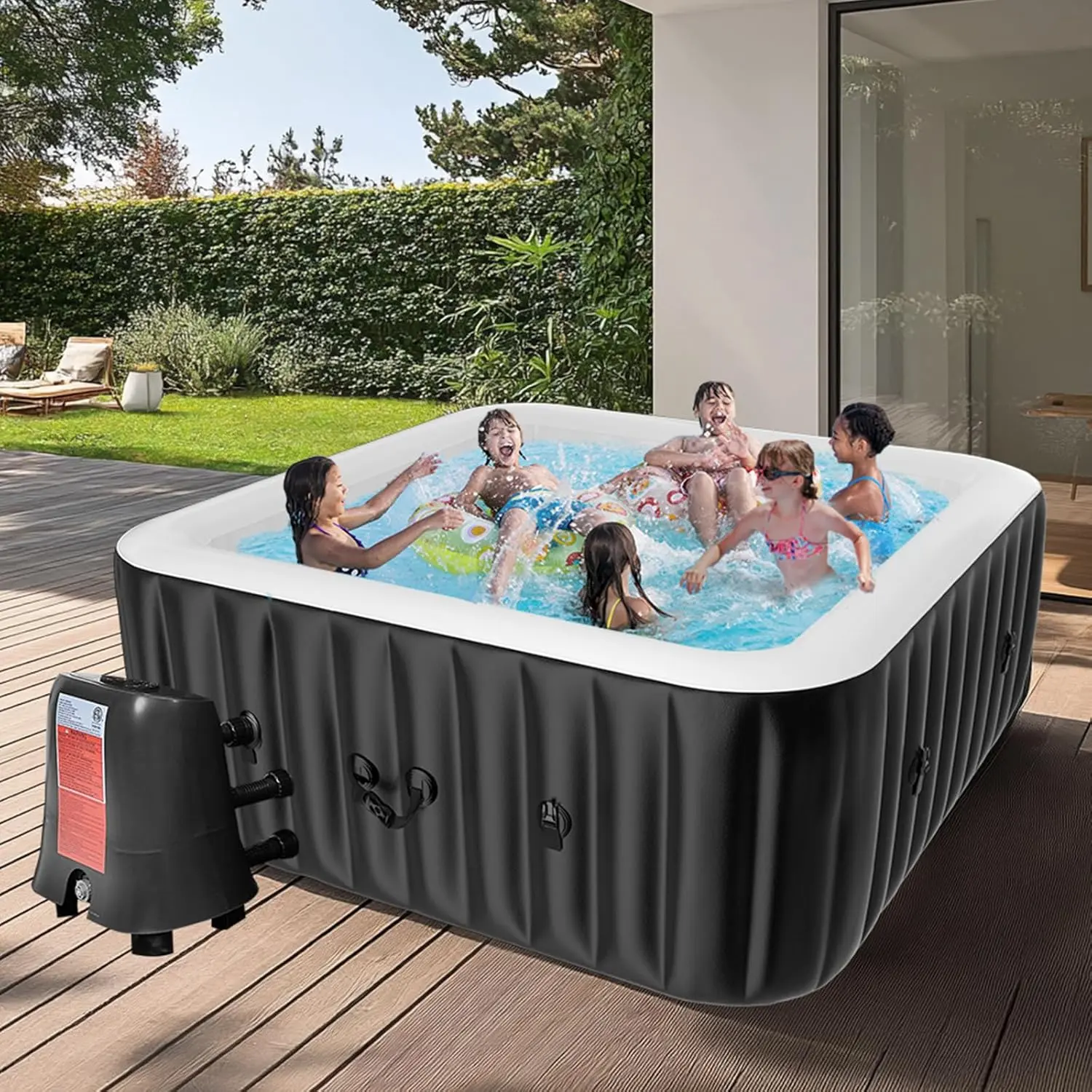 Spa Inflable Exterior para 4-6 Personas, Jacuzzi Portátil con 130 Chorros de Burbujas, Bomba de Calor y Filtro, Ideal para Patio y Jardín
