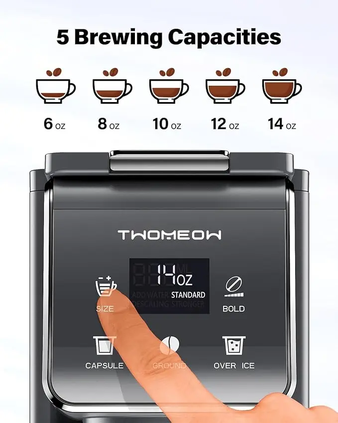 Cafetera Individual para Café Caliente y Frío, Compatible con K-Cup y Café Molido, Filtro Reutilizable, Café Intenso, Compacta y de Preparación Rápida, Negra