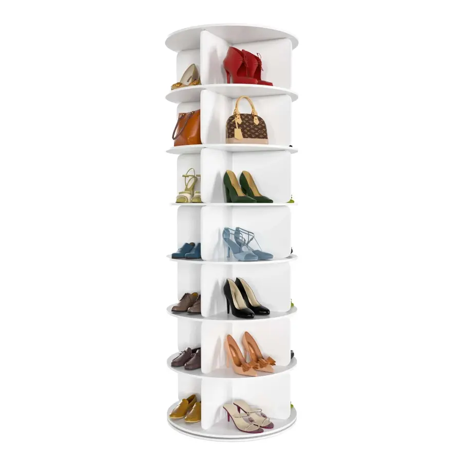 Zapatero Giratorio 360° de 7 Niveles, Organizador Circular para 28 Pares de Zapatos, Ahorra Espacio para Entrada, Dormitorio y Sala