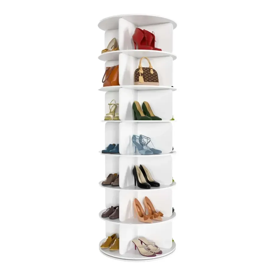 Zapatero Giratorio 360° de 7 Niveles, Organizador Circular para 28 Pares de Zapatos, Ahorra Espacio para Entrada, Dormitorio y Sala