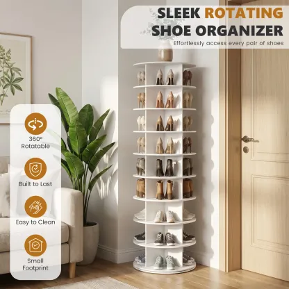 Torre zapatera giratoria con sistema tipo "Lazy Susan", expositor de zapatos y bolsos con rotación de 360 ​​grados, carrusel vertical para organización de armarios.