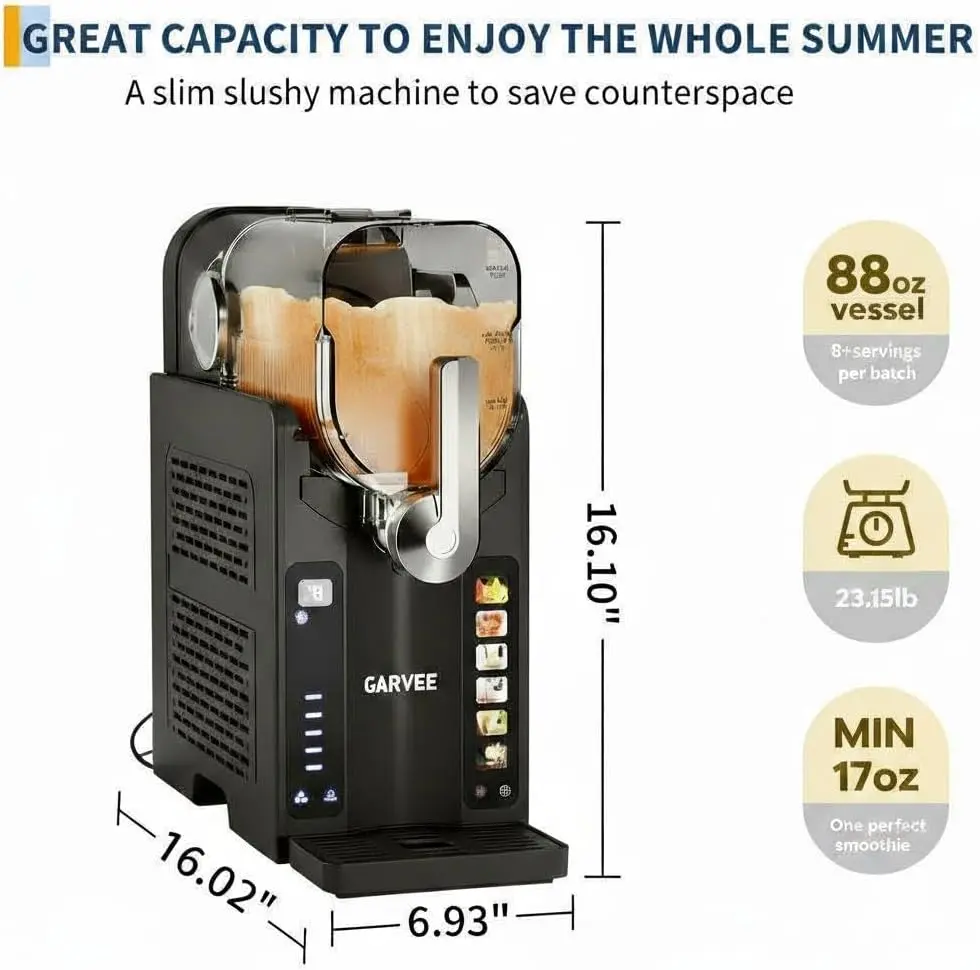 Máquina para Granizados para el Hogar sin Necesidad de Hielo, Preparadora de Bebidas Heladas con Pantalla LED y 6 Programas Preestablecidos, Gran Capacidad de 88 oz, Ideal para Margaritas Congeladas, Frappés y Helados