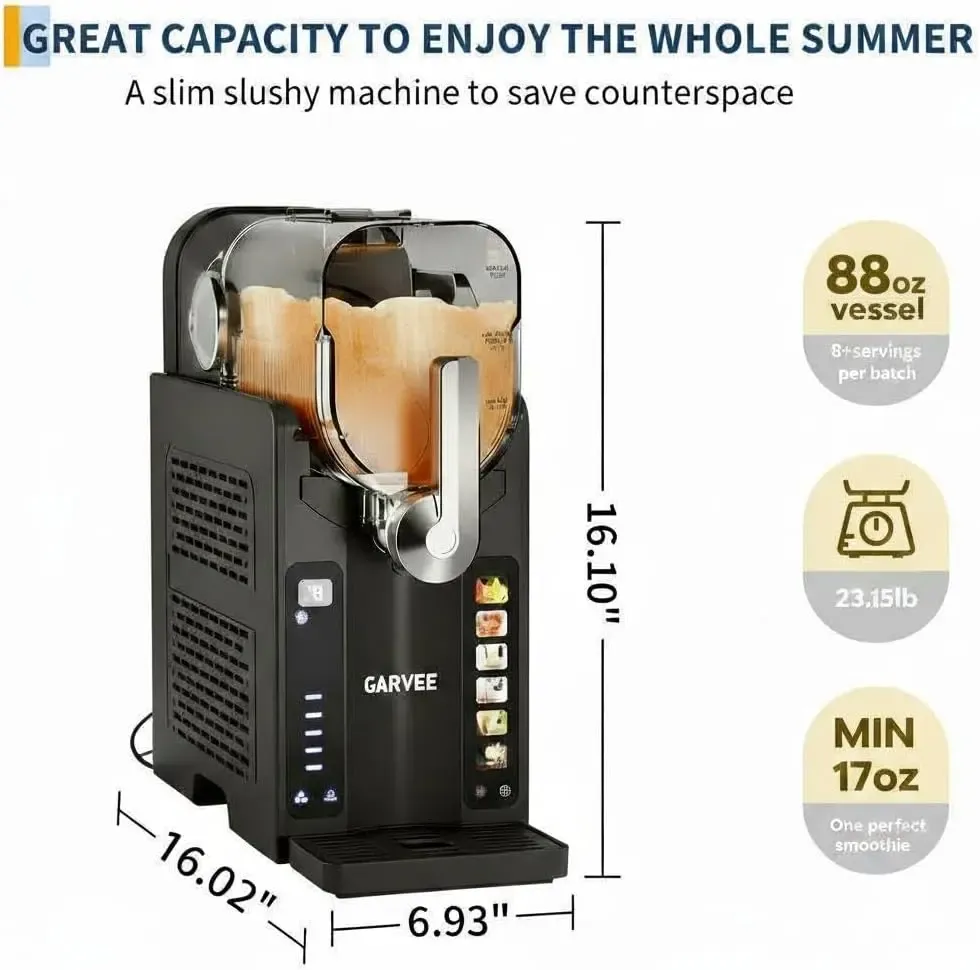Máquina para Granizados para el Hogar sin Necesidad de Hielo, Preparadora de Bebidas Heladas con Pantalla LED y 6 Programas Preestablecidos, Gran Capacidad de 88 oz, Ideal para Margaritas Congeladas, Frappés y Helados