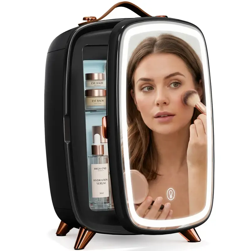 Mininevera compacta de 4 L con iluminación gaming: refrigerador portátil para 6 latas, ideal para dormitorio, coche, oficina o residencia de estudiantes; para almacenar cosméticos, bebidas y alimentos.