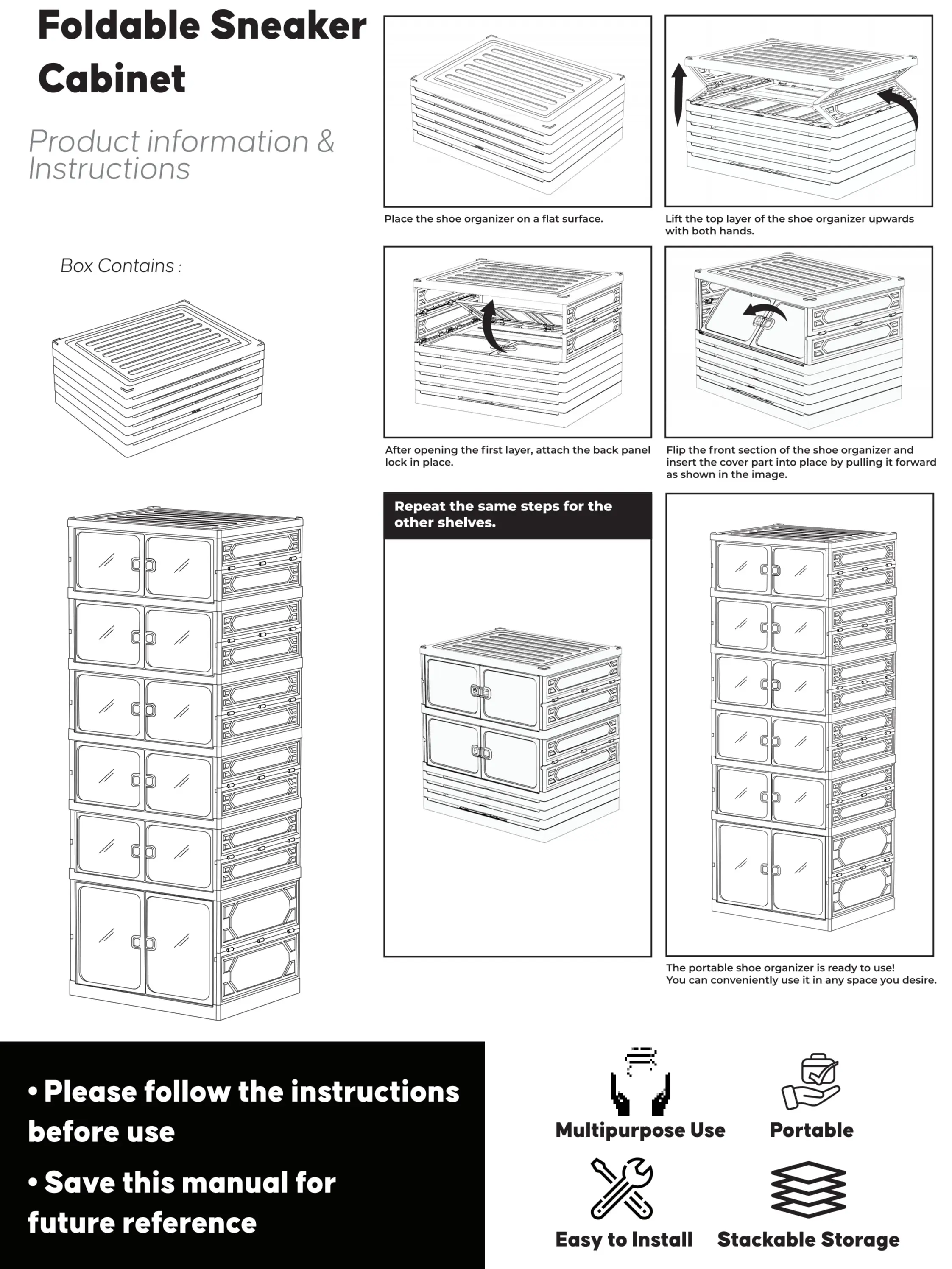Zapatero plegable con puertas magnéticas transparentes, unidad de almacenamiento de 9 niveles para 18 pares de zapatos, diseño sencillo, gran capacidad, resistente, zapatero de plástico apilable, ahorra espacio, no requiere instalación.
