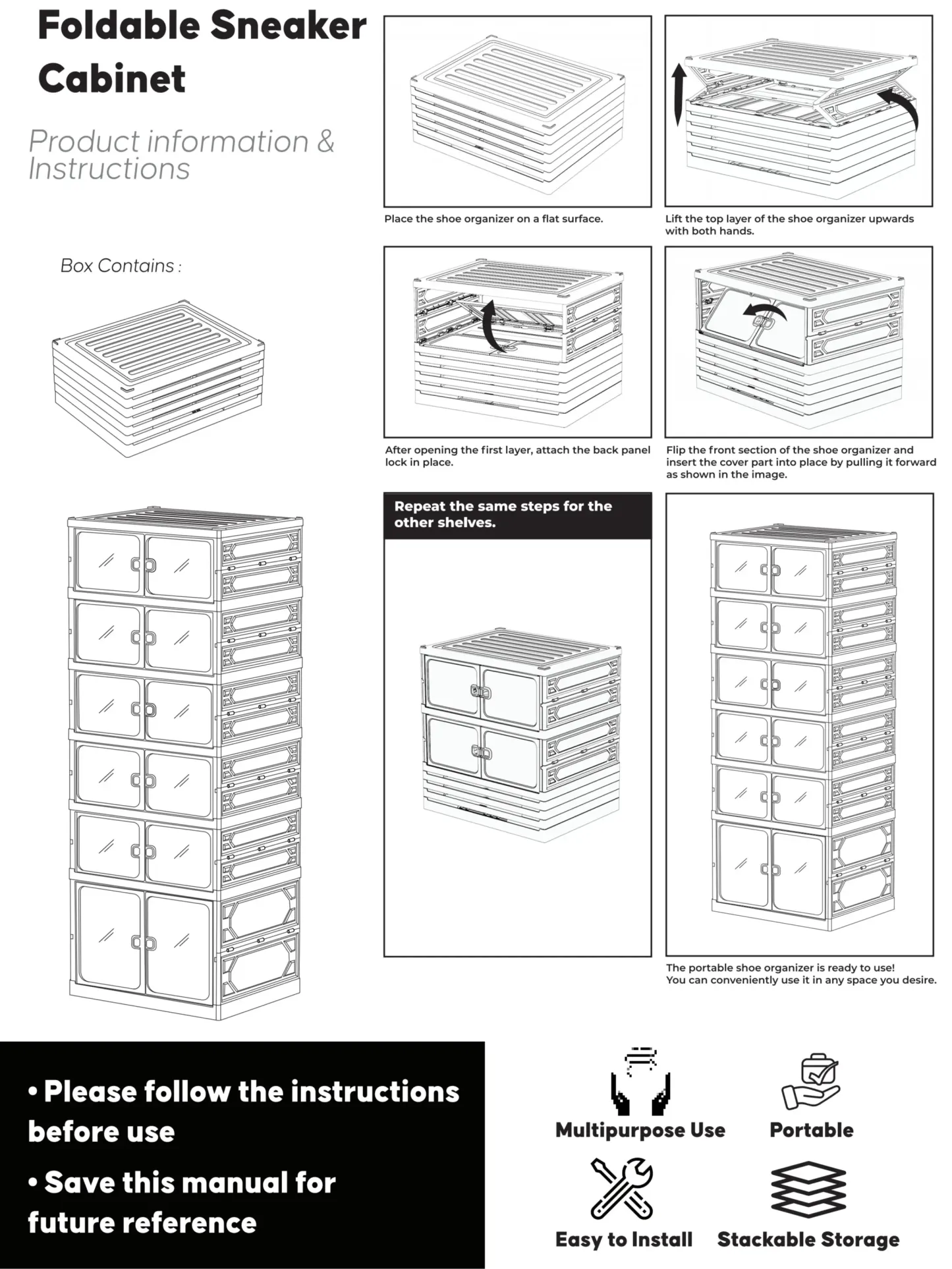 Zapatero plegable con puertas magnéticas transparentes, unidad de almacenamiento de 9 niveles para 18 pares de zapatos, diseño sencillo, gran capacidad, resistente, zapatero de plástico apilable, ahorra espacio, no requiere instalación.