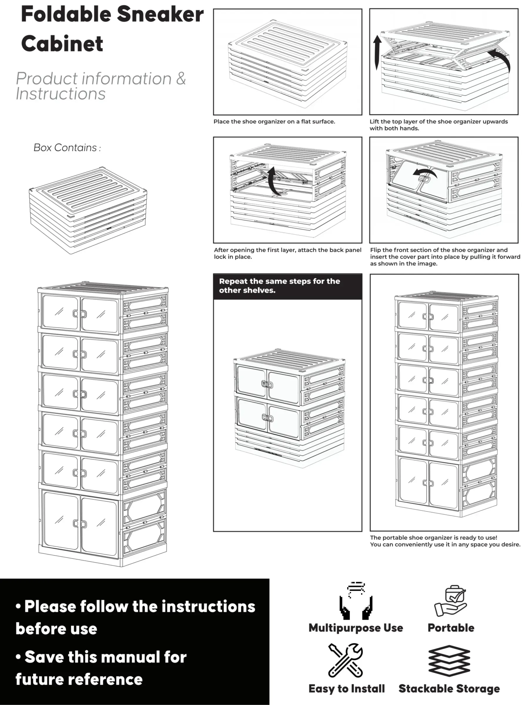 Zapatero plegable con puertas magnéticas transparentes, unidad de almacenamiento de 9 niveles para 18 pares de zapatos, diseño sencillo, gran capacidad, resistente, zapatero de plástico apilable, ahorra espacio, no requiere instalación.