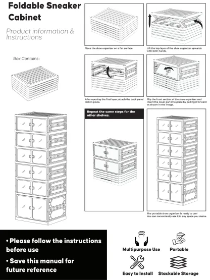 Zapatero plegable con puertas magnéticas transparentes, unidad de almacenamiento de 9 niveles para 18 pares de zapatos, diseño sencillo, gran capacidad, resistente, zapatero de plástico apilable, ahorra espacio, no requiere instalación.