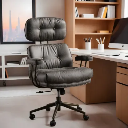 Silla de oficina de estilo moderno de mediados de siglo, de gran tamaño y con cojines gruesos