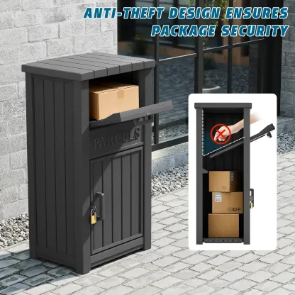 Buzón para entrega de paquetes en exteriores: caja con cerradura, resistente a robos e impermeable; apta para porches, zonas de acceso y áreas residenciales.