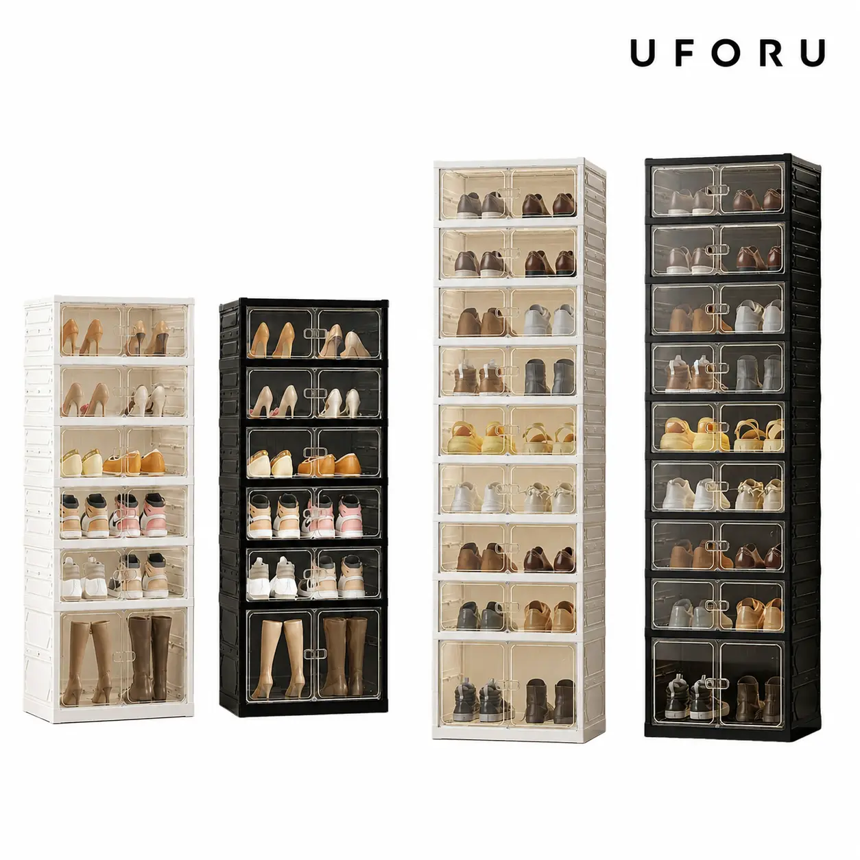 Zapatero plegable con puertas magnéticas transparentes, unidad de almacenamiento de 9 niveles para 18 pares de zapatos, diseño sencillo, gran capacidad, resistente, zapatero de plástico apilable, ahorra espacio, no requiere instalación.