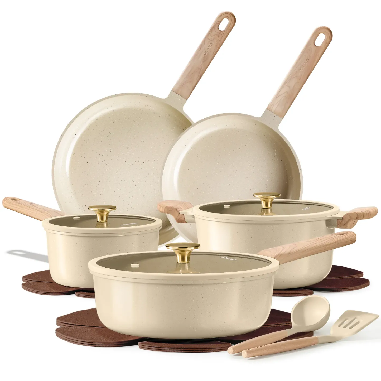 Juego de utensilios de cocina de cerámica de 14, 18 o 24 piezas: antiadherente, saludable, libre de PFAS y apto para lavavajillas.