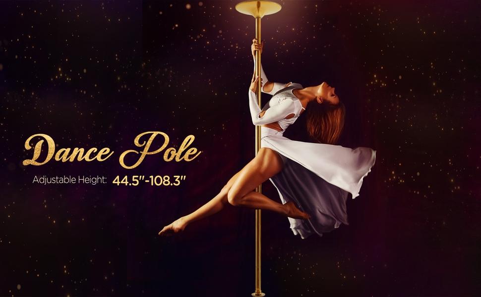 【Heavy Duty】Yaheetech Professional 45mm Portable Chrome Dance Pole, with 2 Modes Spinning Static Dancing Pole For Home Portable Removable Home Dancing Pole, Height Adjustable 7'-9'