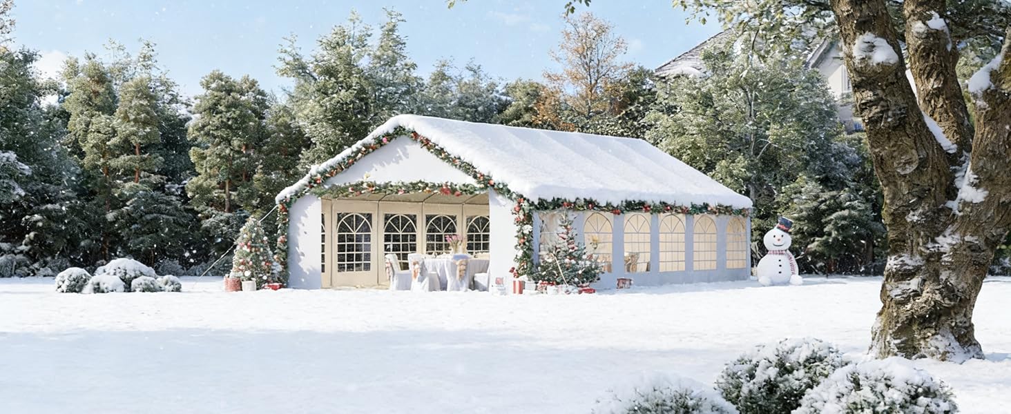 Aoxun Heavy-Duty Steel Frame Patio Canopy Party Tent, 32x16 FT/40x20 FT with Sturdy Base, Waterproof Material, Removable Sidewalls & Roll-Up Door, for Weddings, BBQ (3-Package Shipping, White),campingessentials,outdoorfurnitureset,campinggear