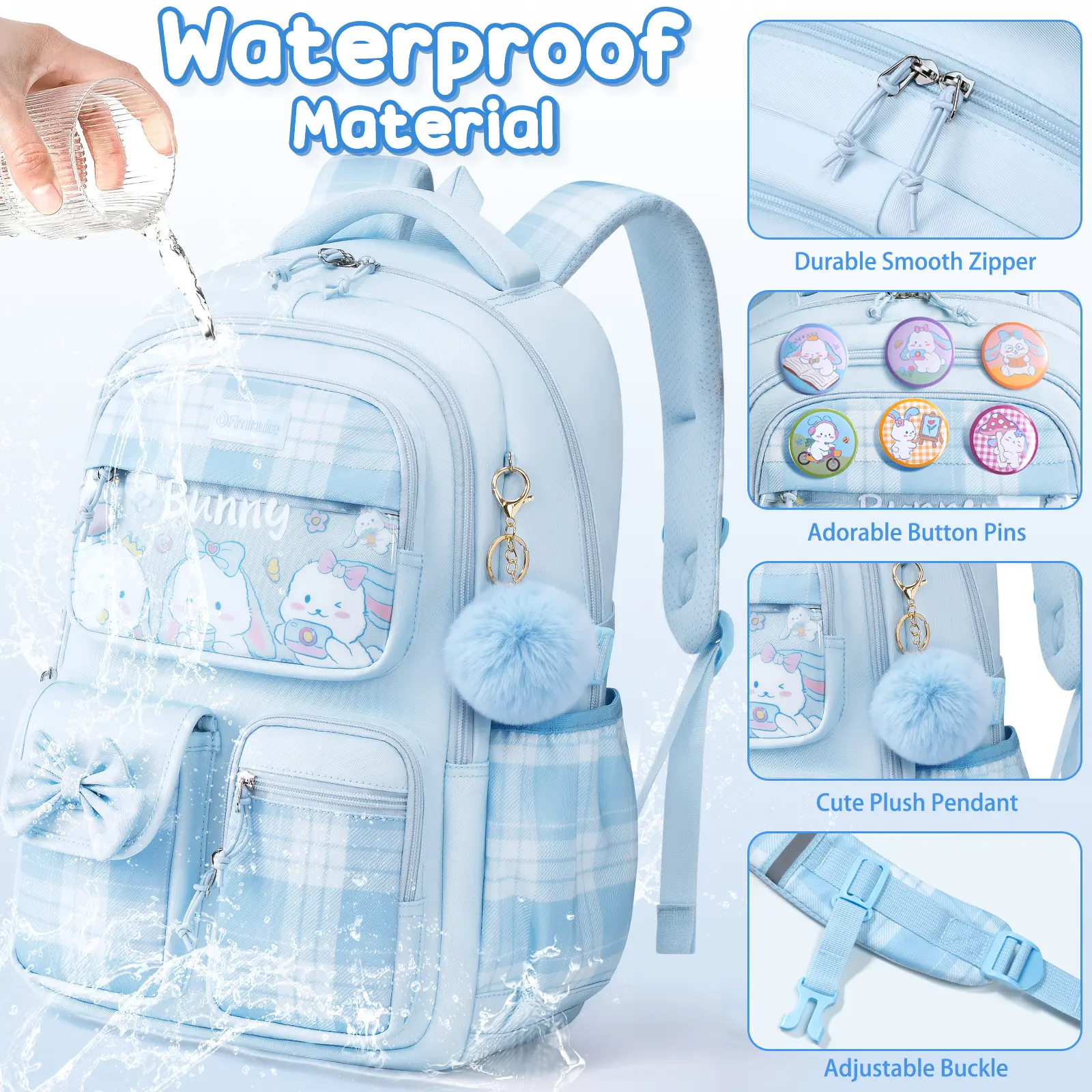 Set de mochila escolar 3 en 1: mochila impermeable con bolsa para el almuerzo y estuche, ligera, para niños y niñas.