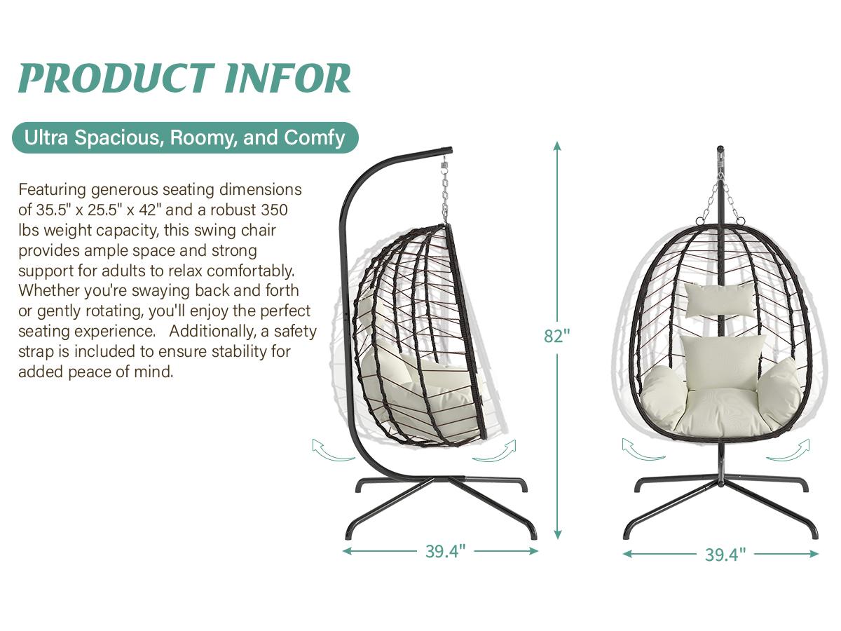 RIWENGO Hanging Egg Chair with Stand &ndash; Handwoven Rattan Patio Swing with Cushion, 350lb Capacity &ndash; Indoor/Outdoor Chic for Patio, Garden & Poolside