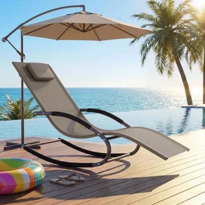 Oferta Flash para el Hogar – Silla Reclinable de Exterior Ajustable con Malla Transpirable, Estructura de Acero Resistente para Todo Clima, Reposabrazos de NBR y Almohada, Soporta hasta 300 lb, Ideal para Jardín, Patio y Terraza, Marrón/Gris