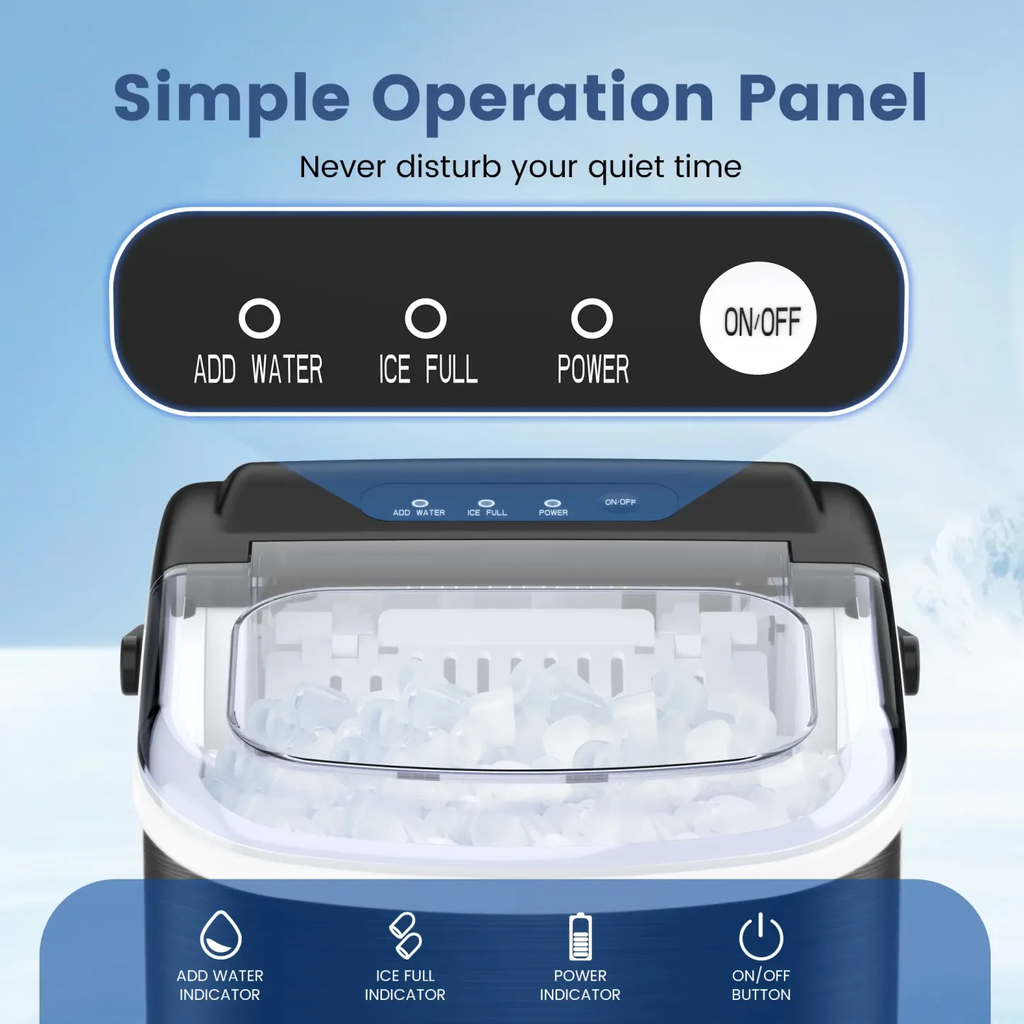 Máquina de Hielo Portátil para Encimera, Autolimpieza, Produce 26,5 lb de Hielo en 24 Horas, 9 Cubos en 6 Minutos, Disponible en Acero Inoxidable o ABS, Ideal para Hogar, Oficina y Fiestas