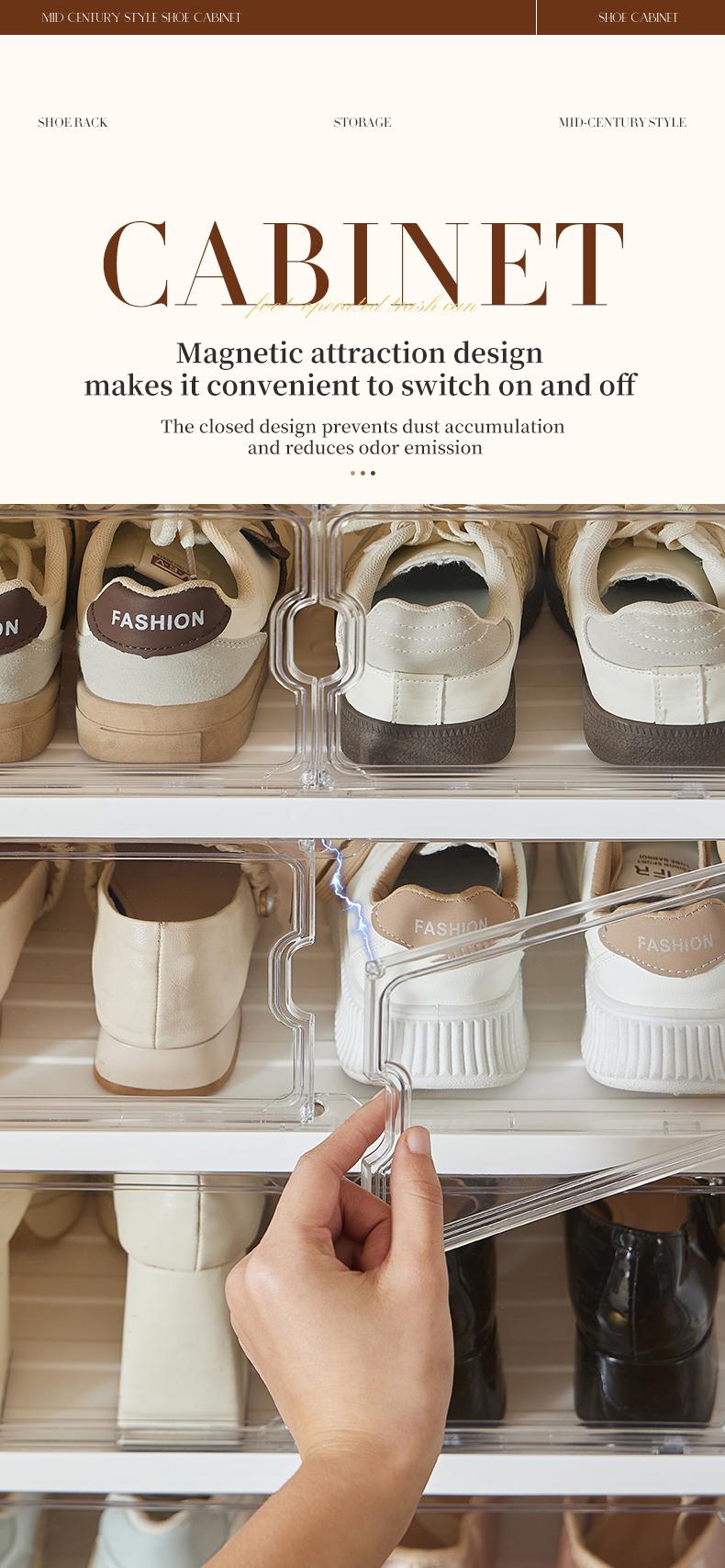 MiAoLi folding shoe rack, magnetic transparent door shoe cabinet, 10layers, can store 20 pairs of shoes, simple design, large capacity, sturdy and stackable plastic shoe cabinet, space-saving, no installation required, convenient and practical. tiktokshop