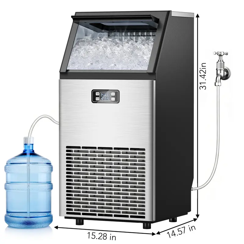 Máquina de Hielo Comercial de 100 lb con Autolimpieza, Fabricadora de Hielo de Acero Inoxidable con Temporizador de 24 Horas y Cesta de 33 lb, Ideal para Hogar, Bar, Oficina y RV