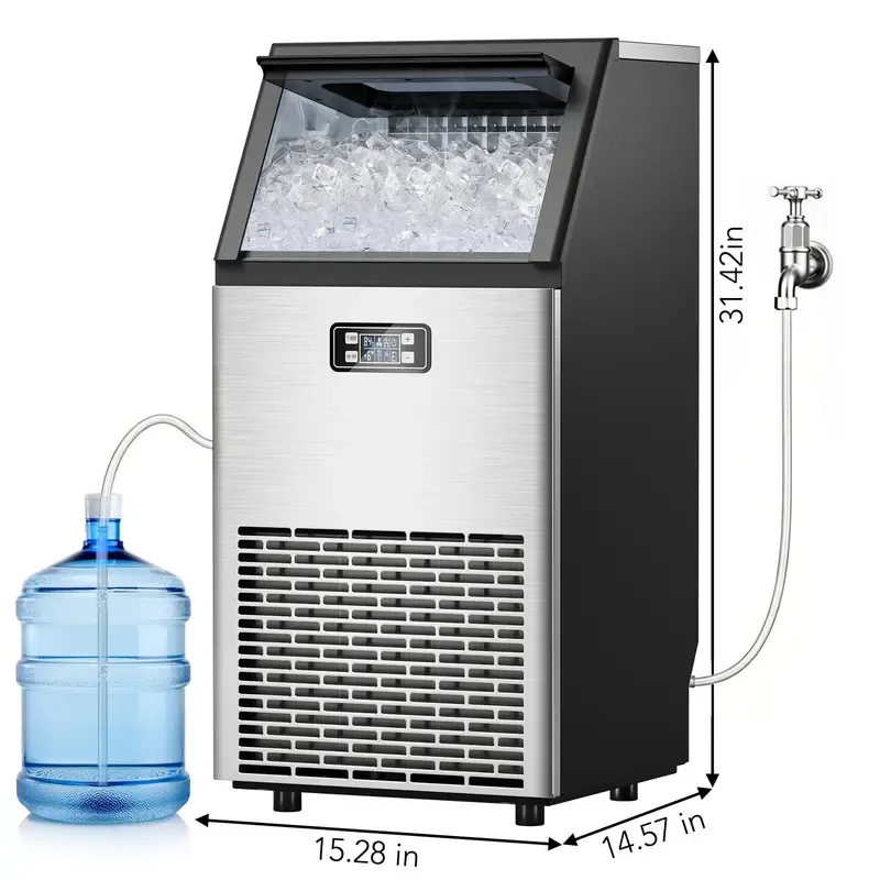 Máquina de Hielo Comercial de 100 lb con Autolimpieza, Fabricadora de Hielo de Acero Inoxidable con Temporizador de 24 Horas y Cesta de 33 lb, Ideal para Hogar, Bar, Oficina y RV