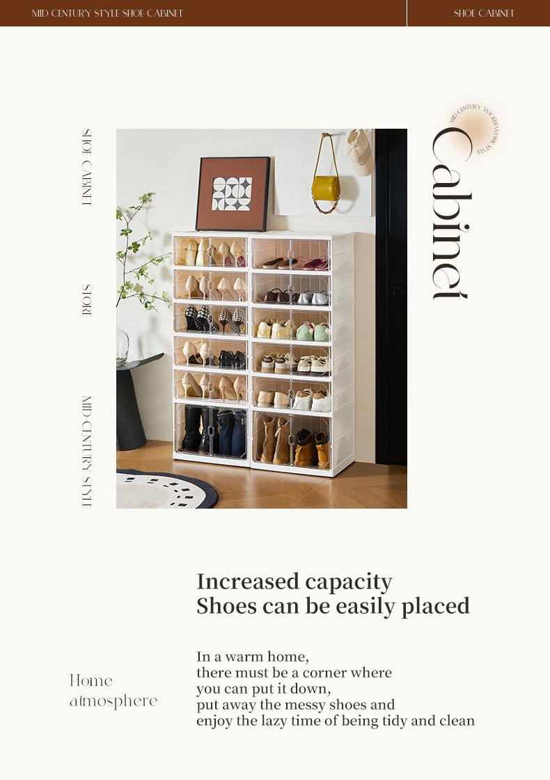 MiAoLi folding shoe rack, magnetic transparent door shoe cabinet, 10layers, can store 20 pairs of shoes, simple design, large capacity, sturdy and stackable plastic shoe cabinet, space-saving, no installation required, convenient and practical. tiktokshop