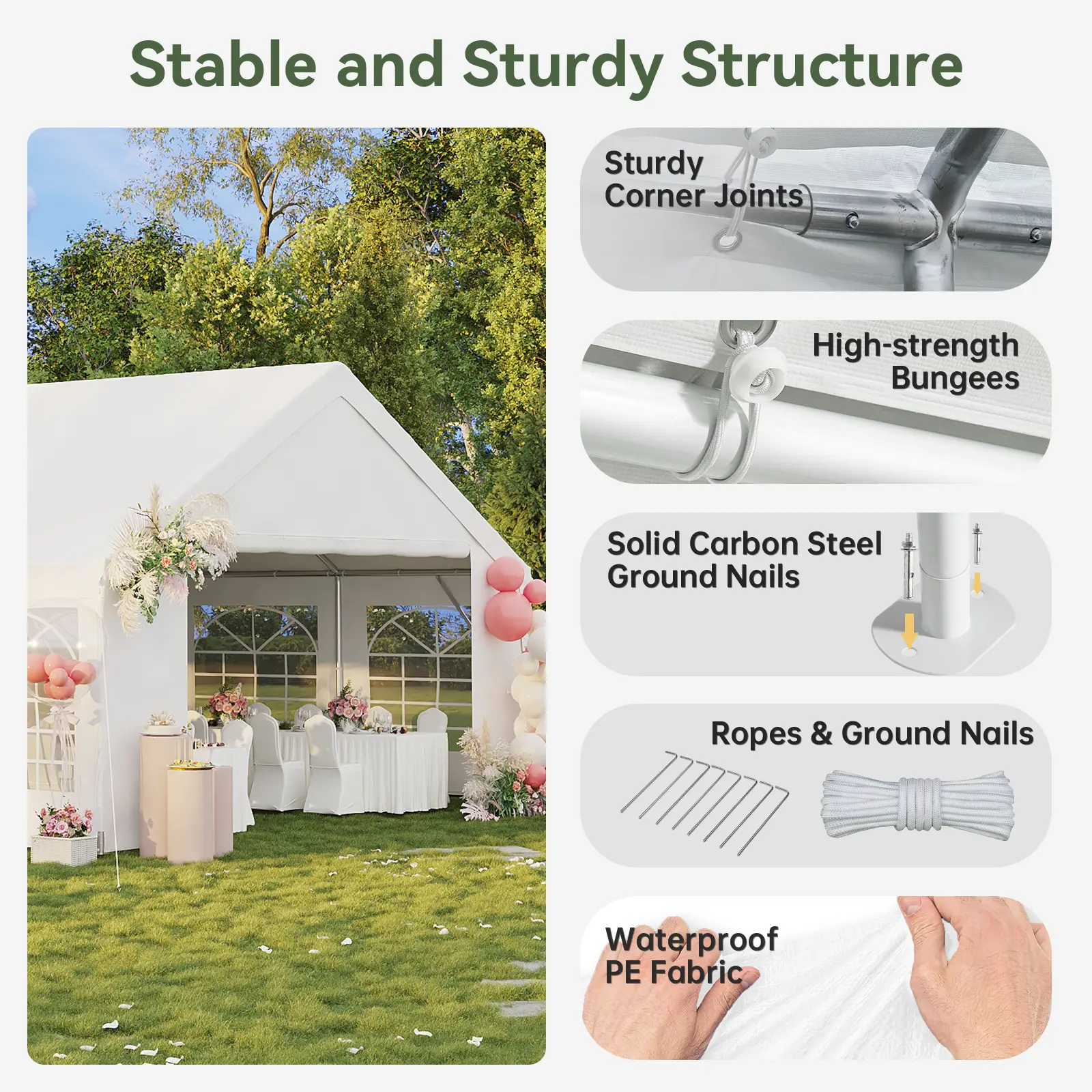 Carpa Grande para Exterior con Estructura de Acero, 32x16 FT/40x20 FT, Impermeable con Laterales Desmontables y Puerta Enrollable, Ideal para Bodas, Fiestas, BBQ y Camping